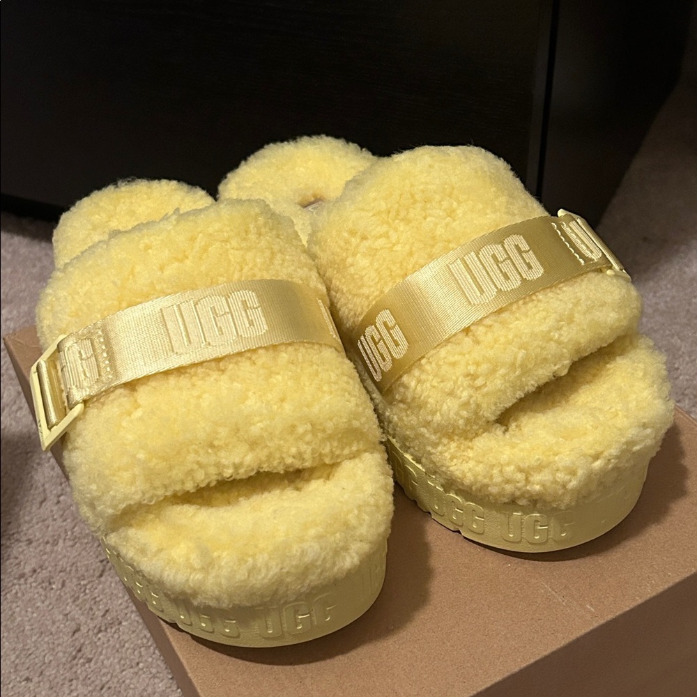 UGG Sunny Yellow Fluffy Sandals